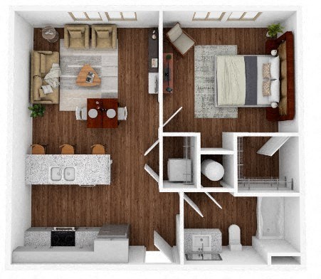 Floor plan for 1 bed, 1 bath, 667 sqft